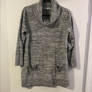 Eight Eight Eight Black and Gray Striped Cowl Neck Tunic Sweater